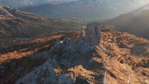 Aerial view of Cinque Torri, Italy.