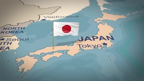 Animated Map of Japan with Waving Flag