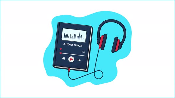 Animated Audiobook with Headphones Flat Design Illustration ...