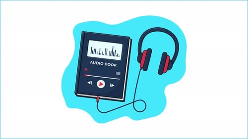 Animated Audiobook with Headphones Flat Design Illustration
