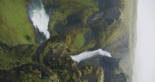 Fjadrargljufur Canyon Winding River Between Bizarre Steep Cliff Rock Formations Iceland Europe