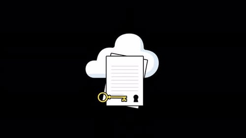 Animated Cloud with Documents and Key. Cloud File Access Concept Video - Transparent
