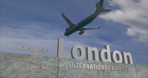 London England UK airplane landing at the airport