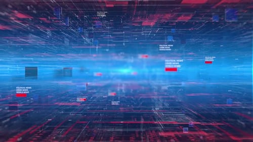 Futuristic Digital Data Grid with News Headlines Loop Background