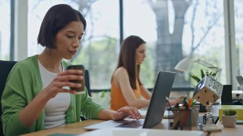 Employees Working on Laptops in Modern Office