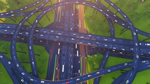 Busy Traffic On The Elevated Highway At A City Intersection