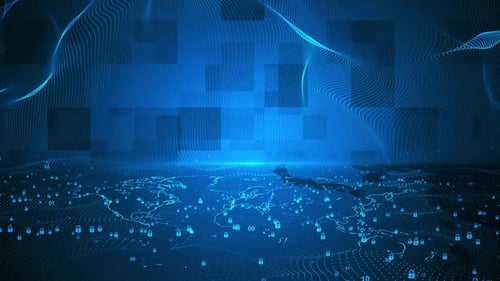 Digital business dark blue particle line abstract wave background