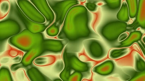 Fluid green and orange abstract organic shapes with soft glowing edges and smooth flowing contours