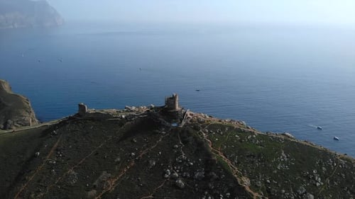 Aerial View of Genoese Fortress Ruins on Cliff Media
