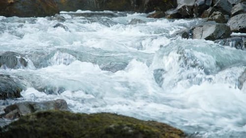Mountain River with Pure Glacier Water at Autumn Season Beautiful Nature Volcanic Landscape