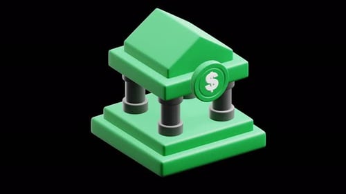 3D Classic Bank Building with Dollar Sign