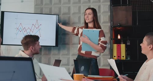 Business Presentation with Team in Modern Office