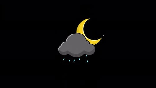 Animated Crescent Moon with Rain Cloud. Night Weather Forecast Concept Video - Transparent