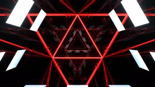 Red And White Neon Abstract Triangle Cyber Tunnel Background Vj Loop In 4K