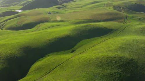 Aerial View of Rolling Green Hills in Northern California Aerial