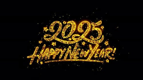 Glückwunschgruß 2025, luxuriöser Text, Golden Sparks Shiny Fireworks Celebrations Sparkles