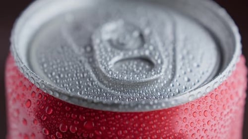 Close Up of a Red Soda Can with Condensation