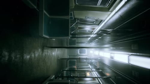 Vertical Empty Metal Subway Train in Urban Chicago