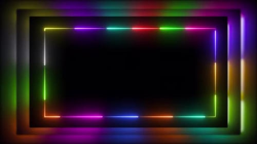 Modern Neon Rectangle Frame Animation. Loop Animation Neon Rectangle Frame. Futuristic Neon Frame