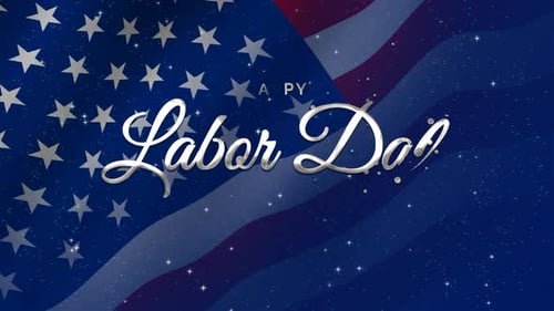 Happy Labor Day Title Animation with Waving American Flag