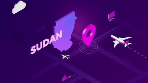 Isometric Travel Map Animation with Sudan and Airplanes