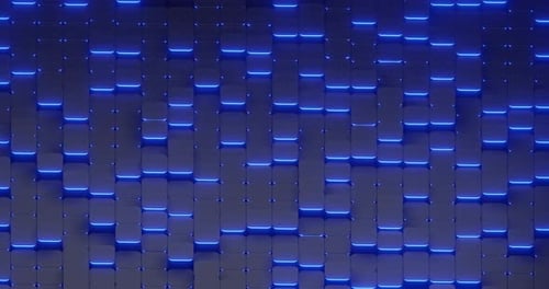 Abstract Rectangles With Shining Blue Edges Move Randomly In A Loop