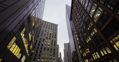 Sunset Colors Skyscrapers Dusk Illuminates Towering Buildings in City Scene