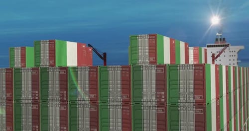 Italia exporta contenedores en un buque de carga