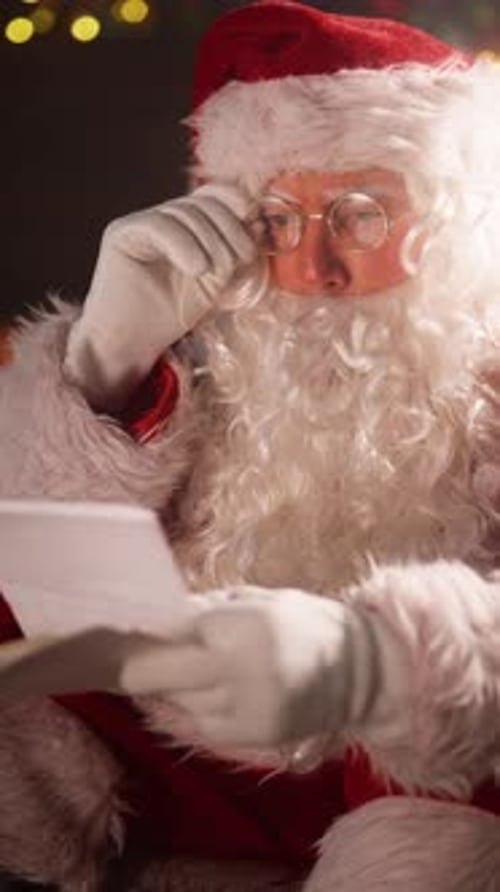 Santa Claus Reading Letter Close Up Portrait