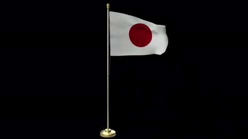 3D Rendered Waving Japan Flag on Pole