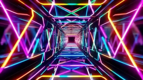 Abstract Neon Glowing Geometric Tunnel Loop Background