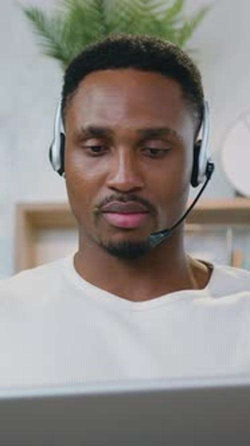 Distant Work Concept Where Likable Joyful Experienced 30Aged African American Worker in Wireless