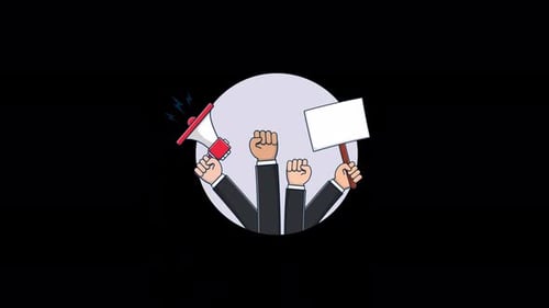 Animated Protest Hands Holding Megaphone and Sign