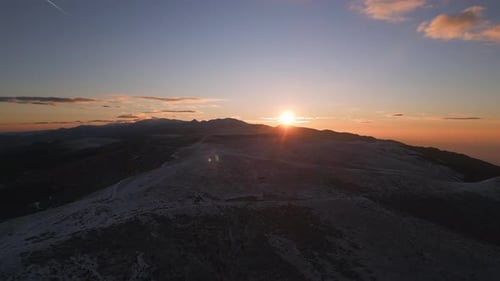 Morning Aerial View of Snow Covered Balkan Mountains in Beklemeto Pass Region