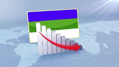 Komi-Flaggen- und Balkendiagramm mit sinkenden Werten, Konzept der Wirtschaftskrise