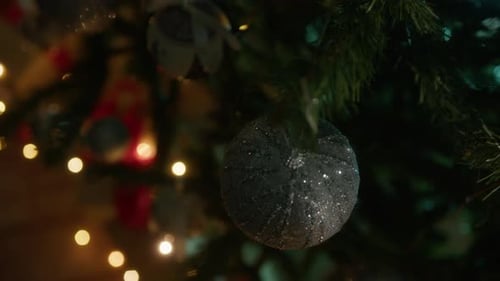 Christmas Tree Decoration with Lights Close Up