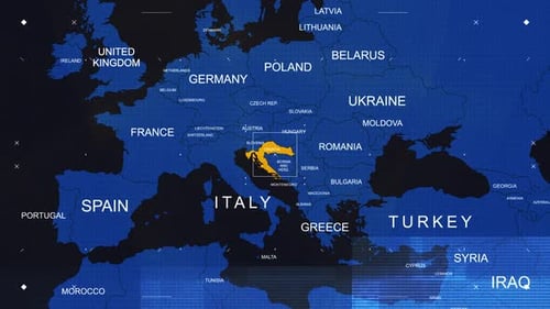 Futuristic Digital World Map with Glitch UI Element