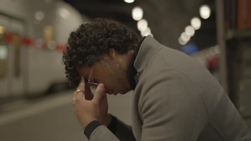 Unhappy Man Talking Frustrated Arguing Annoyed Outside In The City