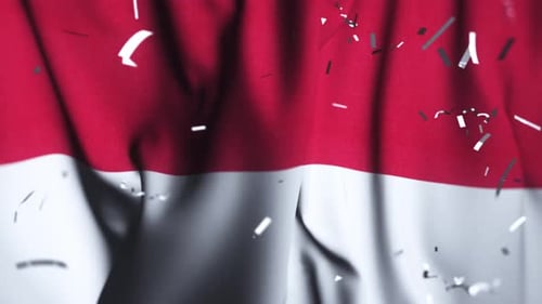 National Flag Waving with Silver Confetti Falling