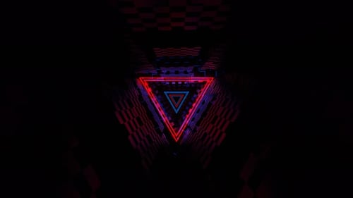 Red And Blue Neon Triangles In Tunnel Of Squares Background Vj Loop In 4K