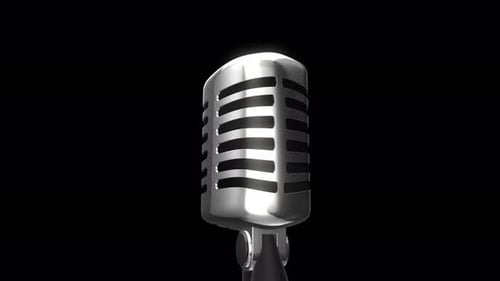 Old Microphone Chrome Rotating Isolated On Black Background On Transparent Background Loop