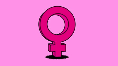 Animated 3D Pink Female Gender Symbol Rotation
