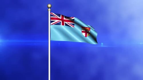 Realistic Fiji Flag Waving Animation on Blue Background