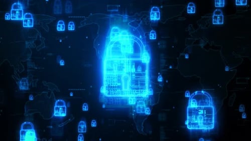 Neon Glowing Cyber Security Earth Map Animation