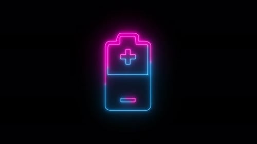Glowing Neon Battery Icon Line Art Animation