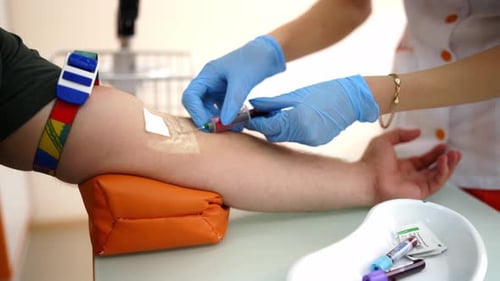Injection during the blood collection.