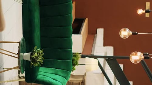 Vertical Video Hotel Lobby with Empty Lounge Area