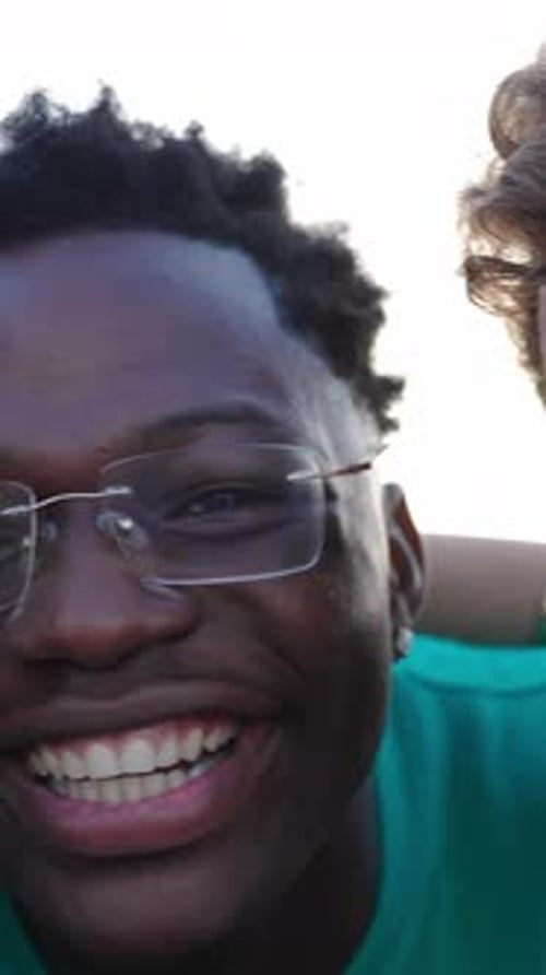 Smiling Young Adults Film Selfie Style Video Together