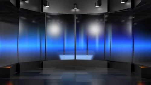 Nachrichtenhintergrund einer Glastrennwand mit einem Nachrichtenstudio-Hintergrund in der Hintergrundschleife