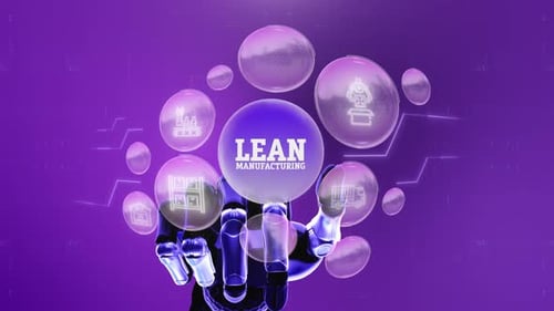 Digitaler Bildschirm, Lean Manufacturing, Robotertechnologie, Konzept, Hintergrund 4K